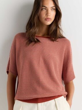 Quince Lightweight Cotton Cashmere Link-Stitch Dolman Short Sleeve Sweater